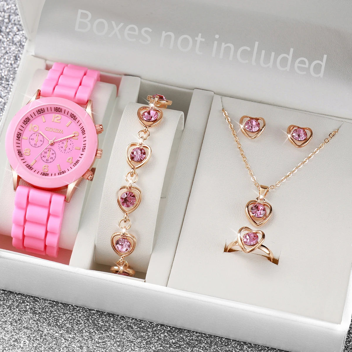 Women's Quartz Watch & Jewelry Set with Silicone Band