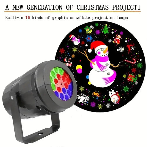 Christmas LED Projector Lamp – 16 Patterns, 360° Rotatable, USB Powered