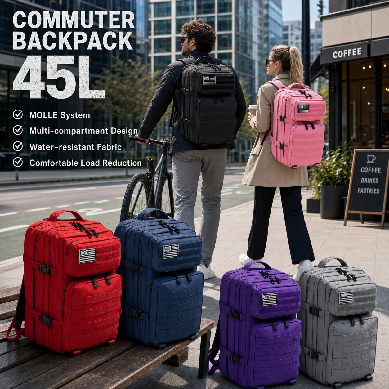 45L Tactical MOLLE Backpack – Large Capacity Travel & Outdoor Bag