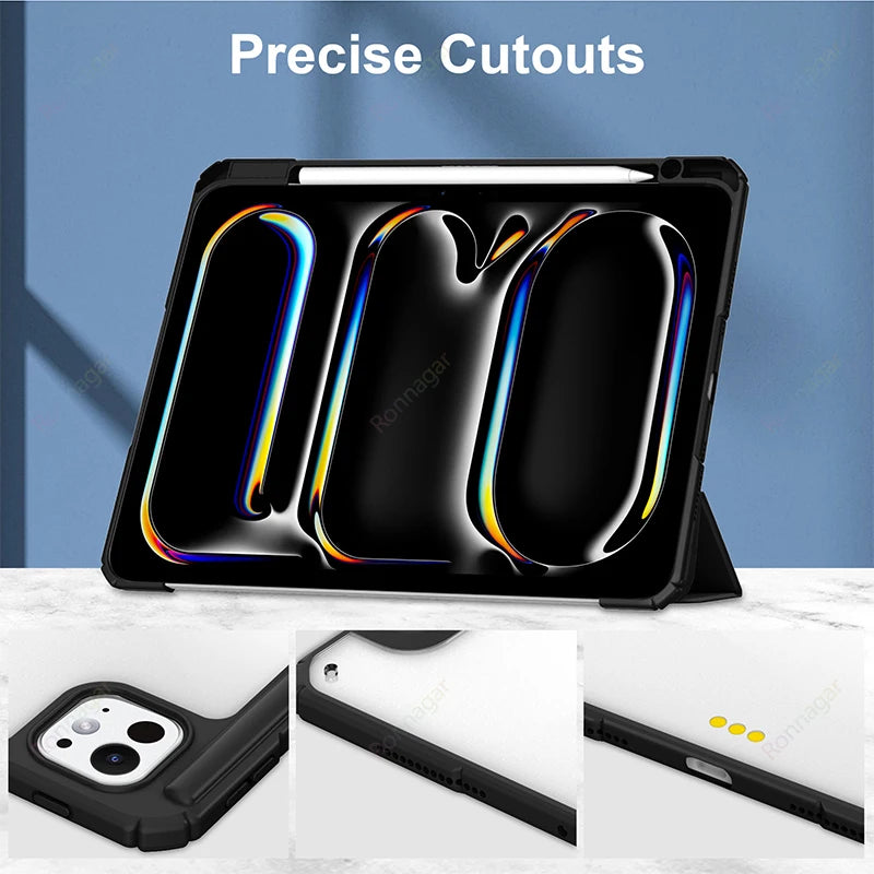 iPad Smart Case with Pencil Holder - Clear Back Trifold Cover