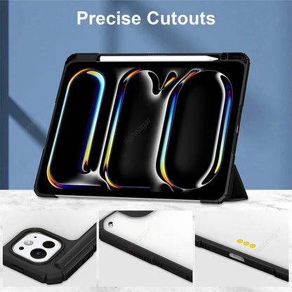 iPad Smart Case with Pencil Holder - Clear Back Trifold Cover