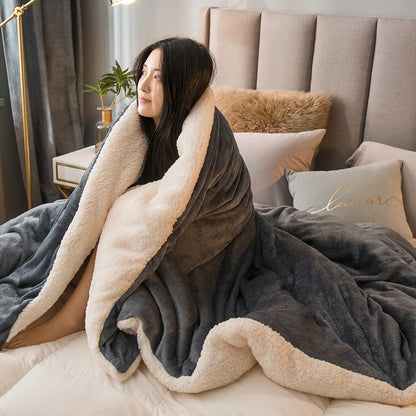 Double-Sided Wool Throw Blanket – Thick Warm Winter Bed Blanket, 12 Colors