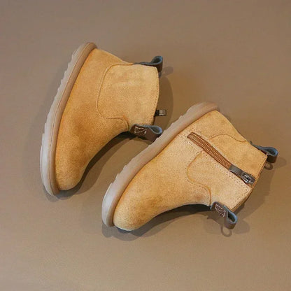 Kids Suede Ankle Boots – Anti-Slip Zip-Up for Boys & Girls