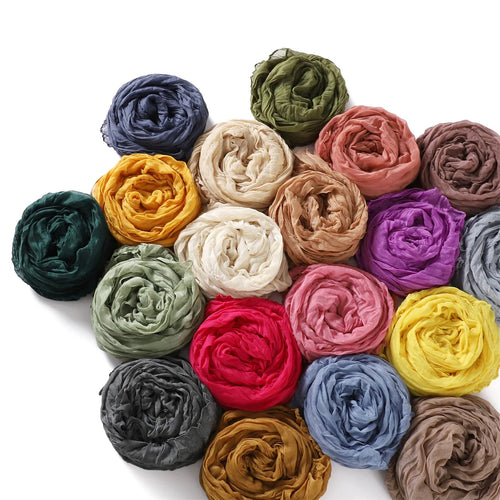 Women's Crinkle Cotton Voile Scarf – Lightweight Solid Color Shawl