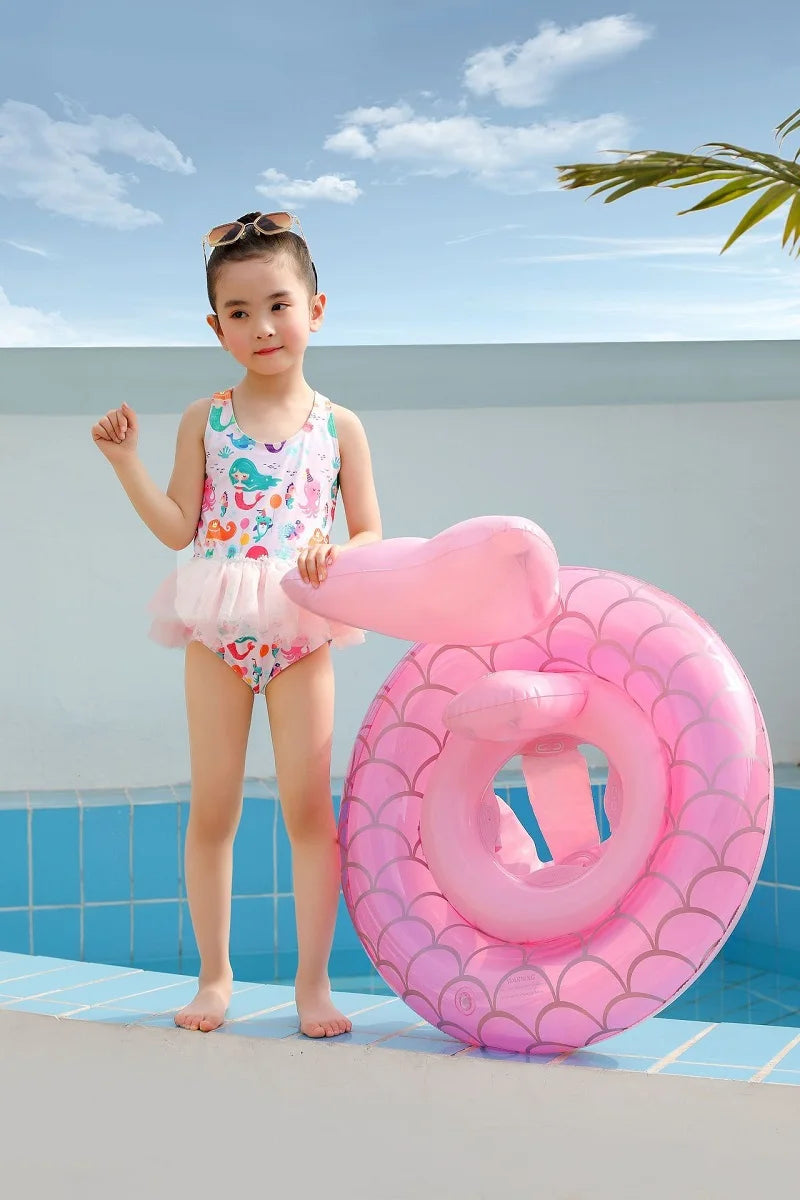 Baby Pool Float with Sunshade – Inflatable Infant Swim Ring Seat