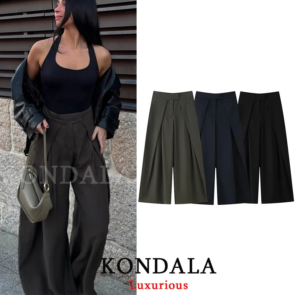Wide Leg Pants for Women – High Waist Pleated Trousers with Pockets