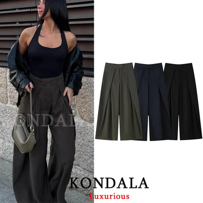 Wide Leg Pants for Women – High Waist Pleated Trousers with Pockets