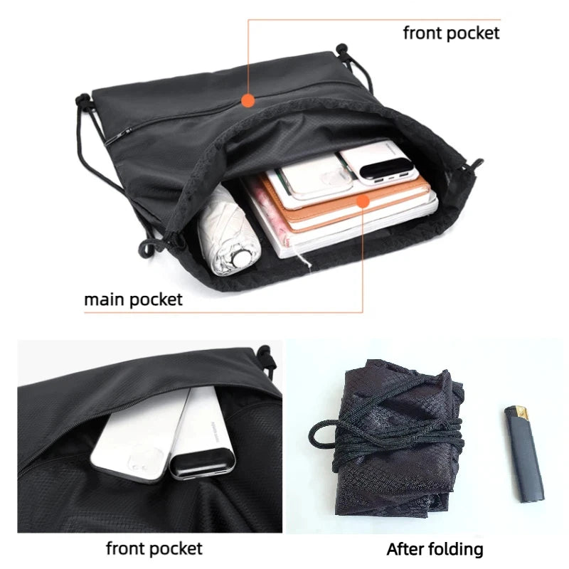 Drawstring Backpack – Lightweight Sports Gym Bag with Zipper Pocket