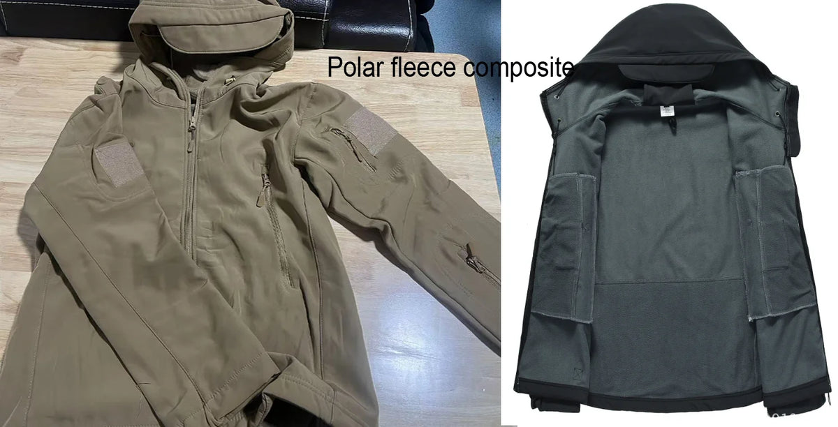 Men's Fleece-Lined Softshell Jacket – Windproof Outdoor Hooded Coat