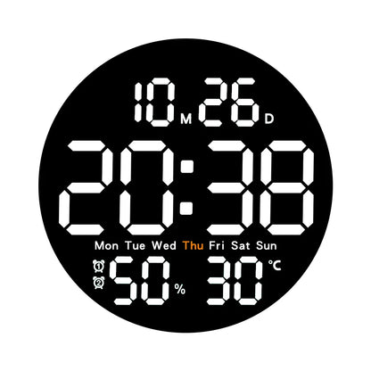 10-Inch Digital Wall Clock with Temperature, Humidity & 2 Alarms