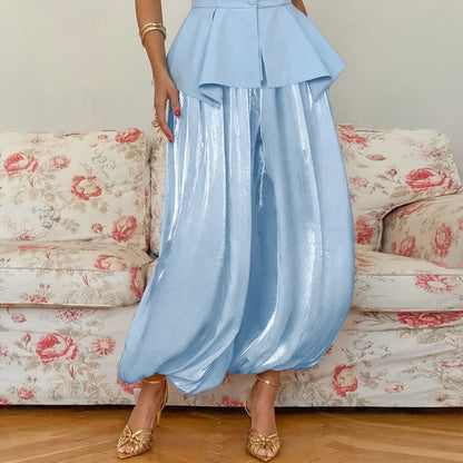 Elegant Pleated Bloomers Trousers – Loose Crepe Pants