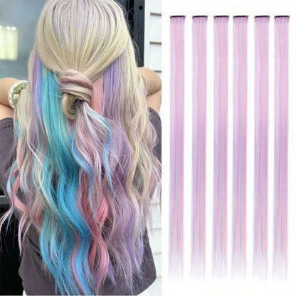 Clip-In Hair Extensions 6 Pcs Colored Highlights 22 Inch Straight