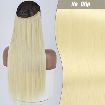 No-Clip Halo Hair Extensions – Long Wavy Synthetic Hairpiece