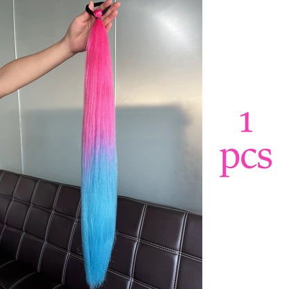 Synthetic Ponytail Hair Extension 2pcs – Long Straight, Colorful, Braiding Hairpiece with Rubber Band