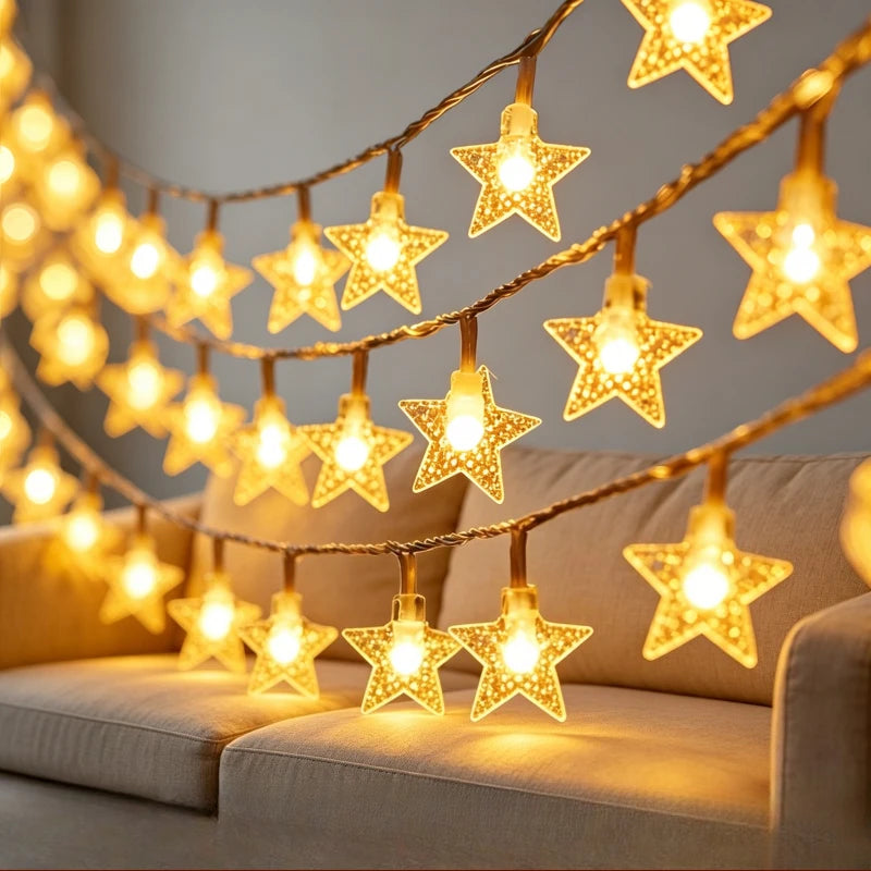 Star LED Fairy String Lights – Warm White Waterproof Indoor & Outdoor