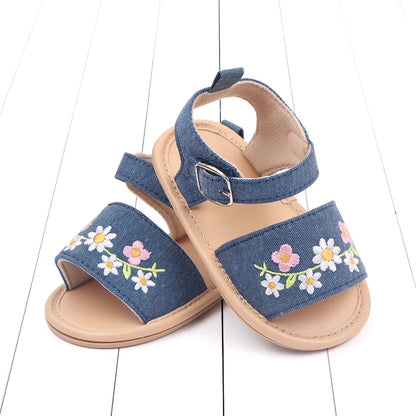 Baby Girl Embroidery Flower Sandals – Soft Sole 0–18 Months