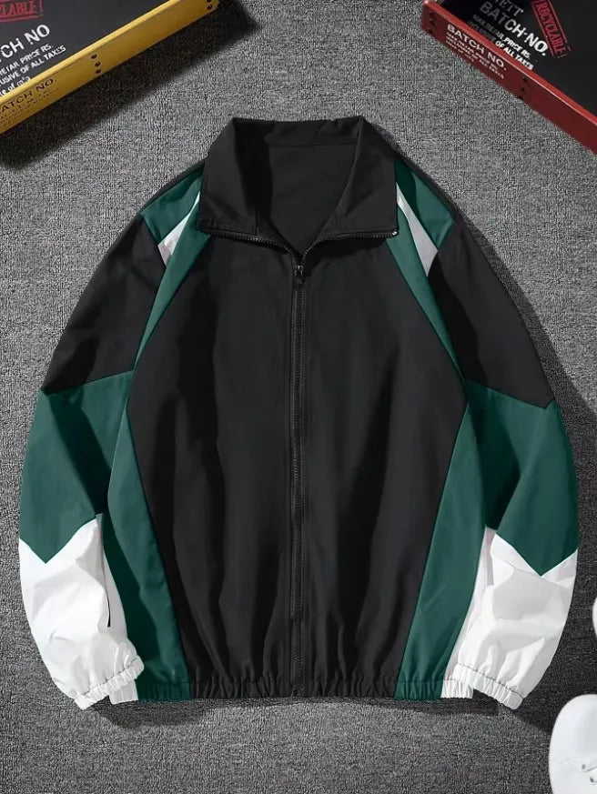 Men's Color-Block Lightweight Jacket – Casual Zip-Up Windbreaker