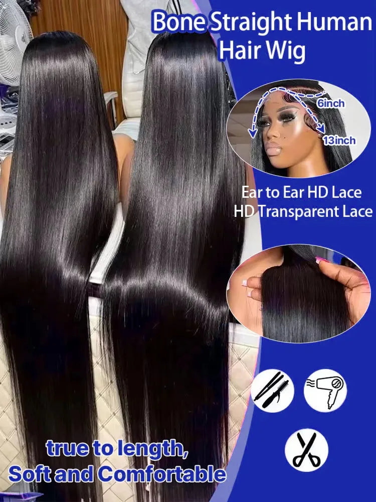13x6 HD Lace Front Wig Straight Human Hair Glueless Malaysian Virgin
