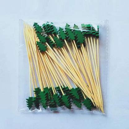Christmas Bamboo Fruit Picks 50pcs – Festive Disposable Party Skewers