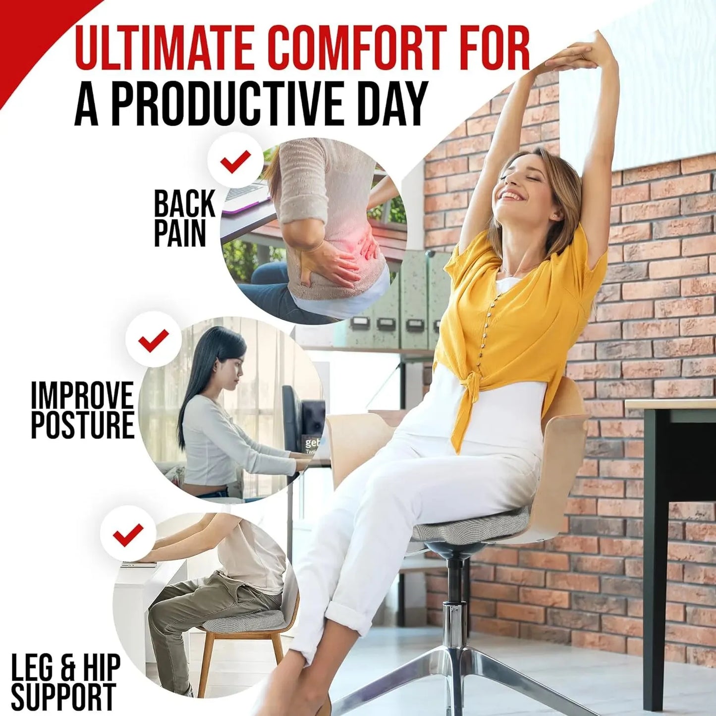 Ergonomic Memory Foam Seat Cushion for Office & Home