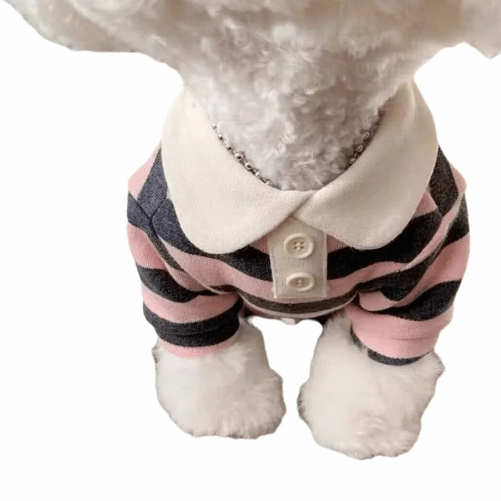 Striped Dog Shirt – Breathable Collared Polo for Small Dogs
