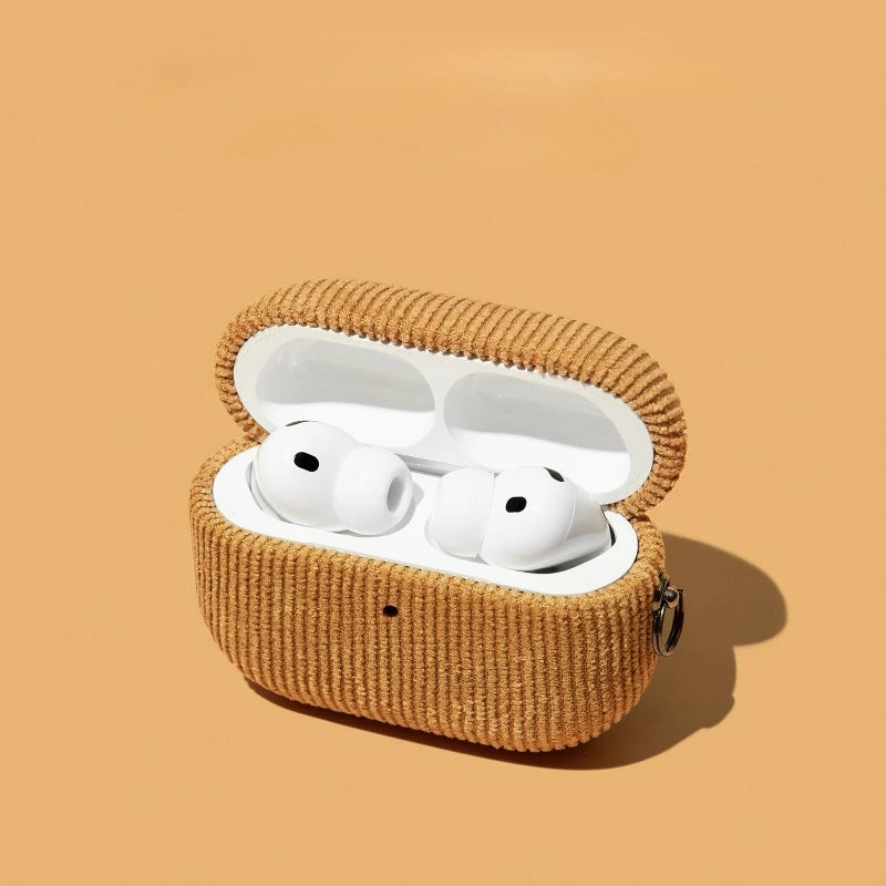 Corduroy AirPods Case with Carabiner Clip – Anti-Scratch Fabric Cover