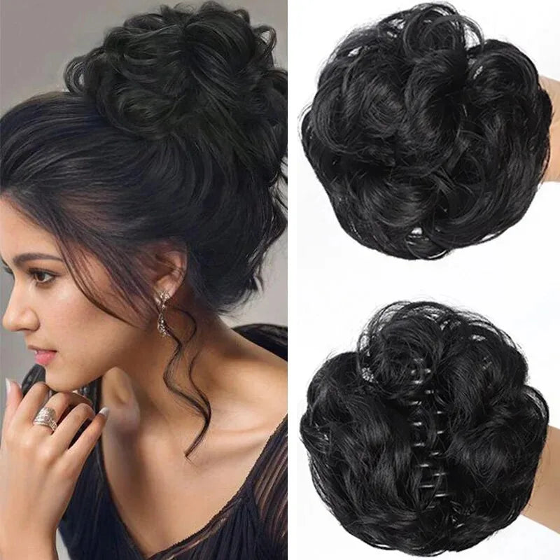 Claw Clip Messy Bun Hair Piece Curly Wavy Synthetic Updo Extension
