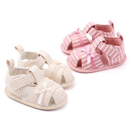 Baby Girl Cotton Sandals – Breathable Bow Toe-Covered 0–18 Months
