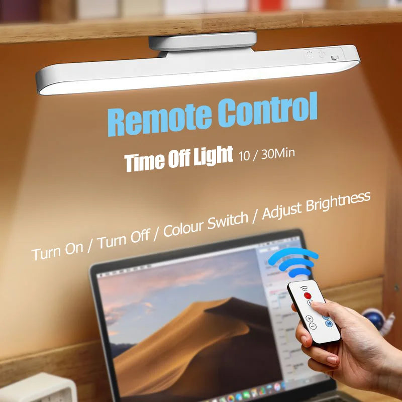 LED Desk Lamp Magnetic Hanging USB Rechargeable with Remote & 3 Color Modes