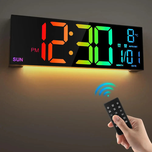 Large Digital LED Wall Clock with Remote Control, Date & Temperature