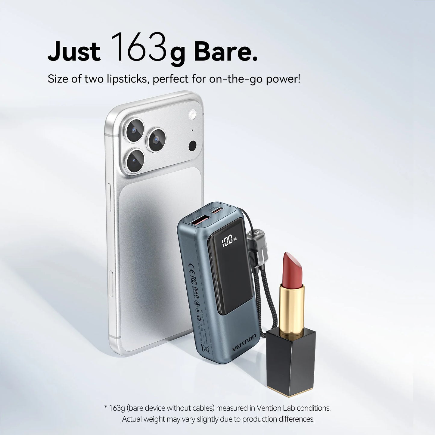 Vention Mini Power Bank 10000mAh 22.5W PD Fast Charging with Built-In USB-C Cable