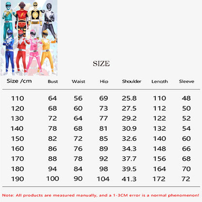 Power Rangers Cosplay Costume – Kids Superhero Bodysuit Sizes 110–190