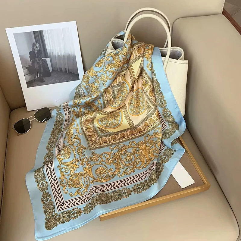 Silk Square Scarf with Baroque Print – Luxury Headband & Shawl 27.6"