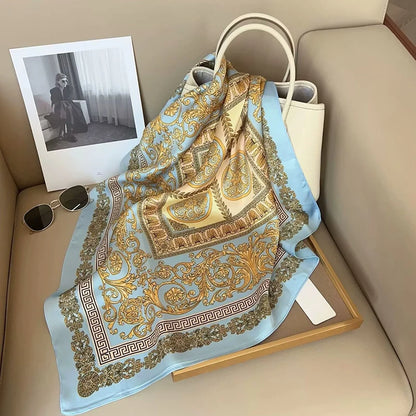 Silk Square Scarf with Baroque Print – Luxury Headband & Shawl 27.6"