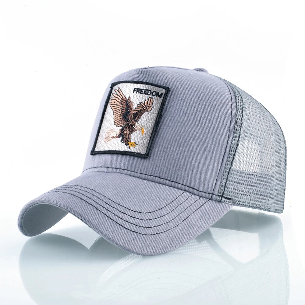 Unisex Embroidered Animal Patch Trucker Snapback Cap