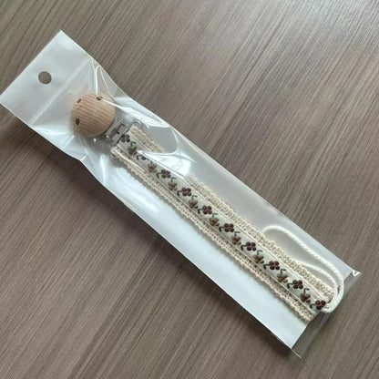 Floral Print Baby Pacifier Clip with Wooden Teether Bead