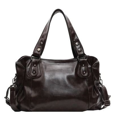 Large Leather Shoulder Bag for Women – Retro Crossbody Tote