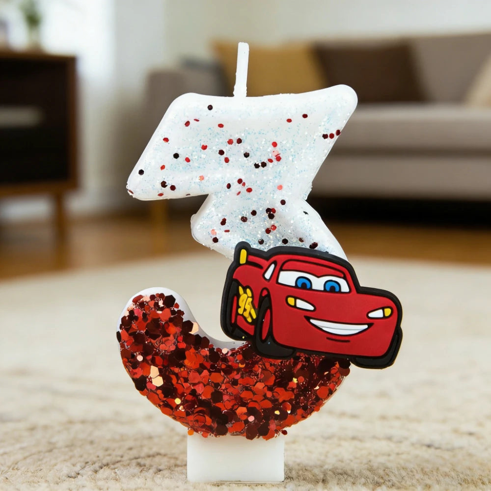 Lightning McQueen Birthday Candle – Number 0-9 Glitter Cake Topper for Kids