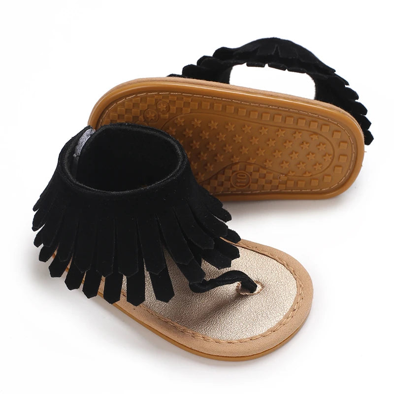 Baby Girl Tassel Sandals – Non-Slip Flat Princess Shoes