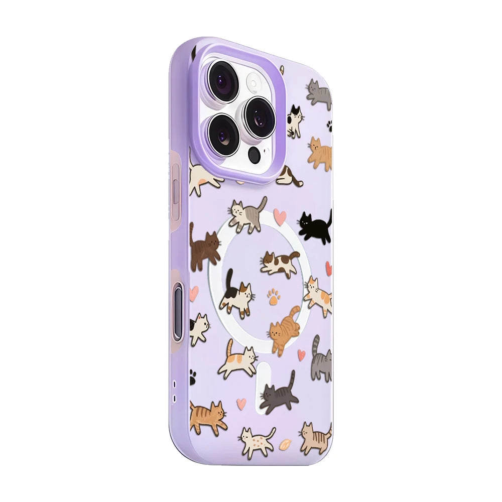 Whimsical Cat Parade Candy Color 2 IN 1 Magsafe iPhone Case