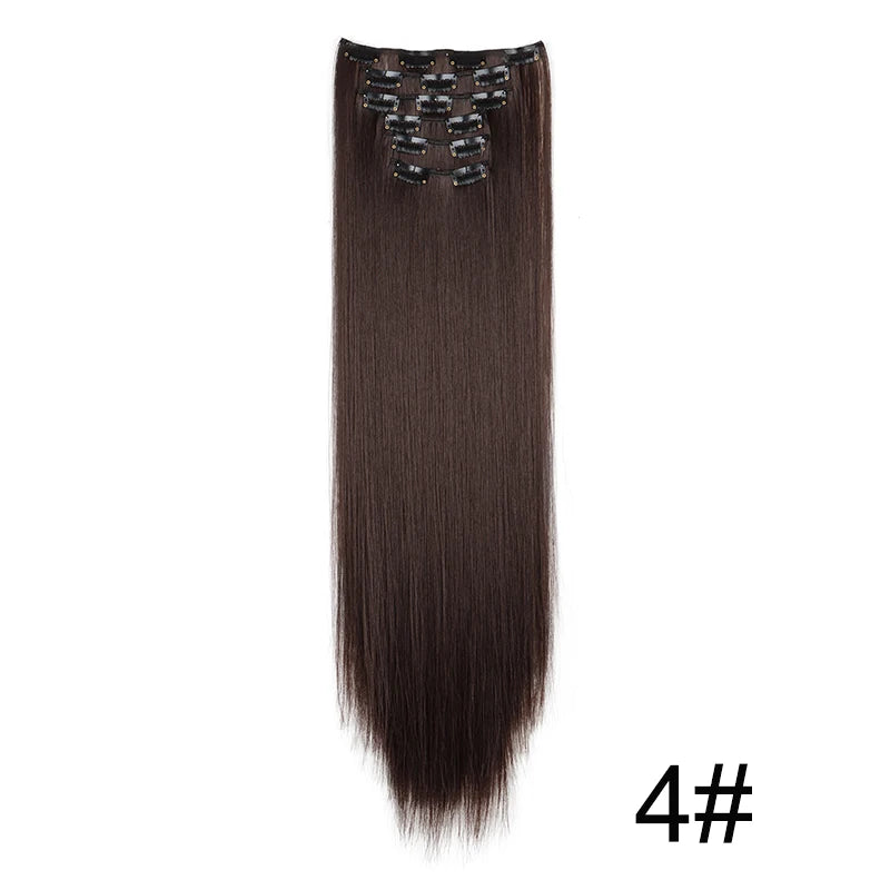 Clip-In Hair Extensions 6-Piece Set – Long Straight Synthetic Hair