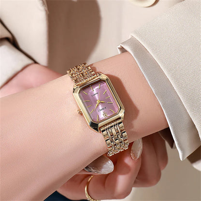 Women's Gold-Plated Square Quartz Watch – Stainless Steel