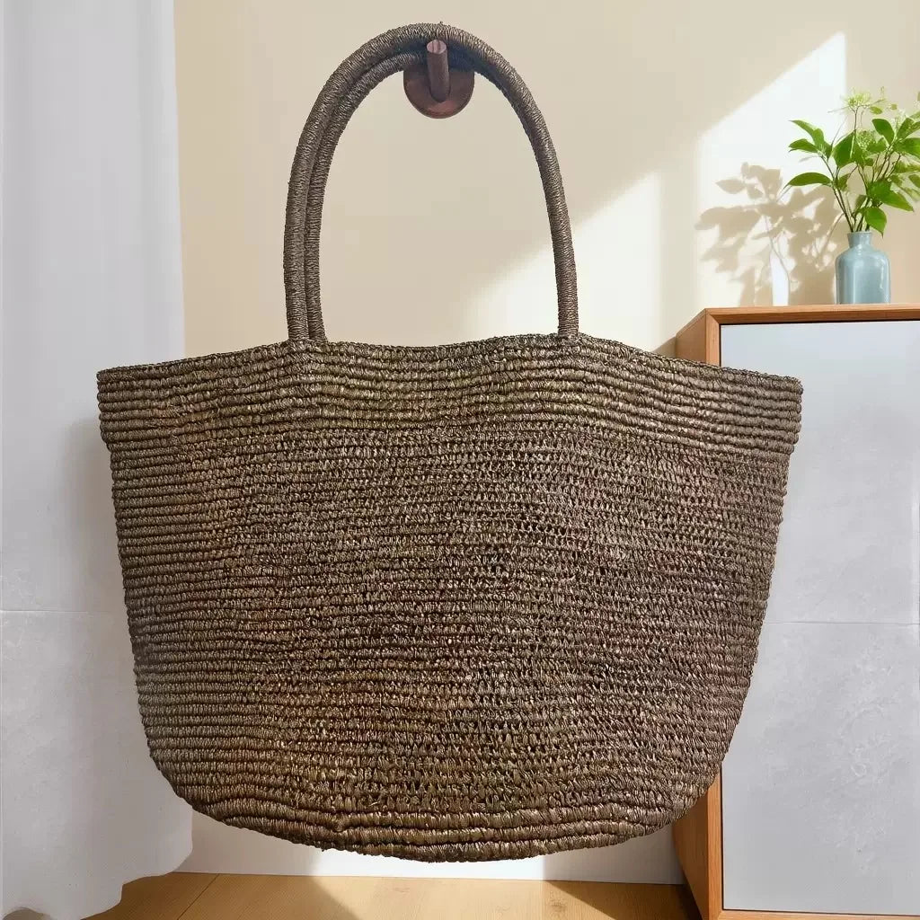 Large Handwoven Rattan Tote Bag – Women's Straw Beach Handbag