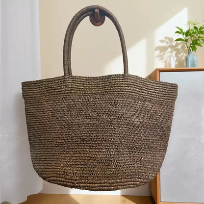 Large Handwoven Rattan Tote Bag – Women's Straw Beach Handbag