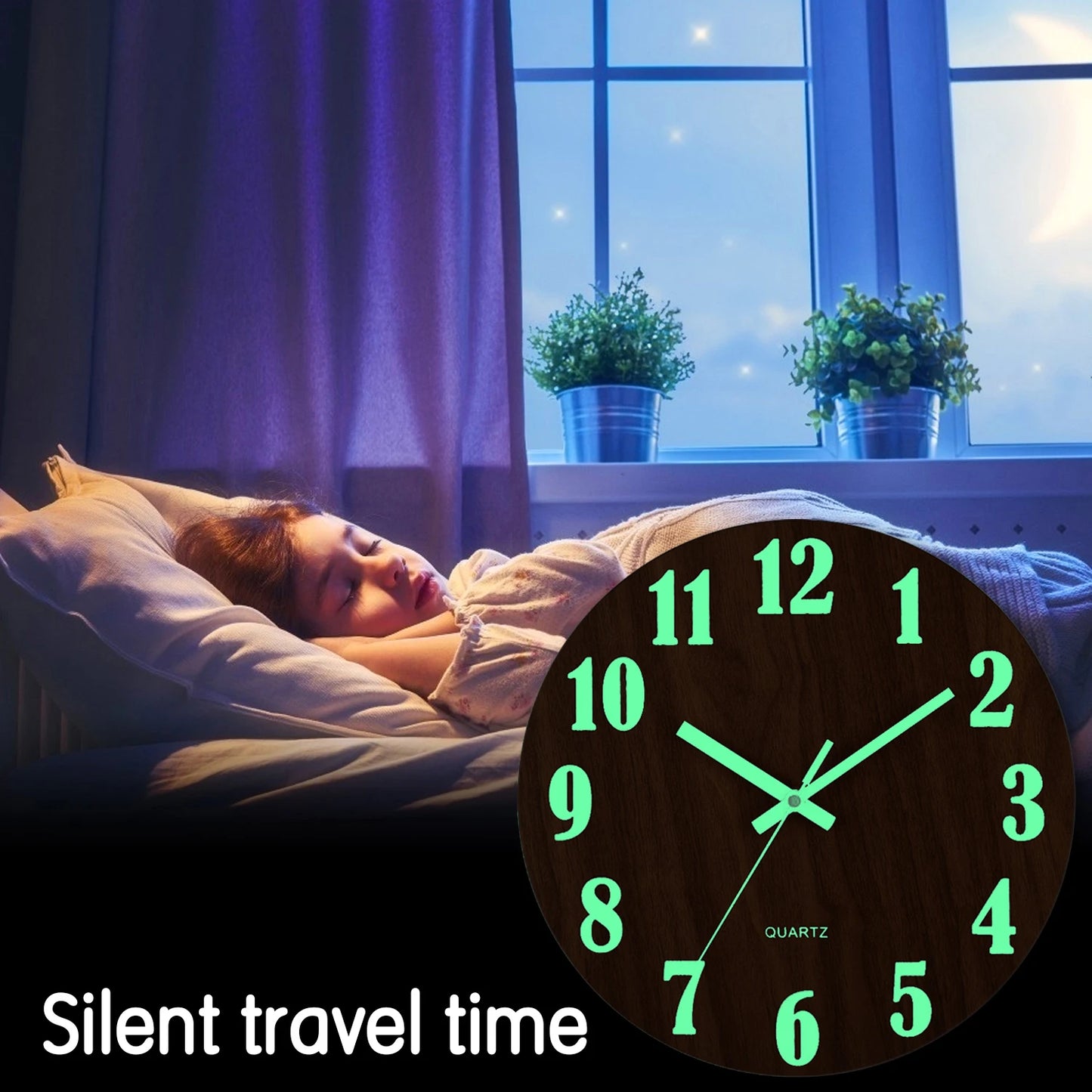 Luminous Wooden Wall Clock Silent Non-Ticking Nordic Style