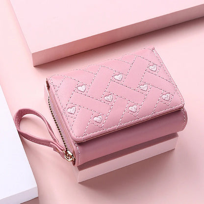 Women's Trifold Wallet – PU Leather Embroidered Short Card Purse