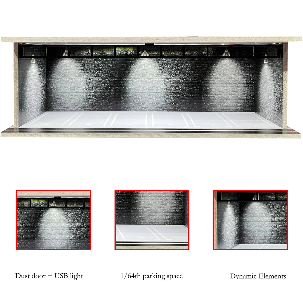 1/64 Scale Garage Diorama Display Case with USB LED Lights