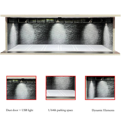 1/64 Scale Garage Diorama Display Case with USB LED Lights