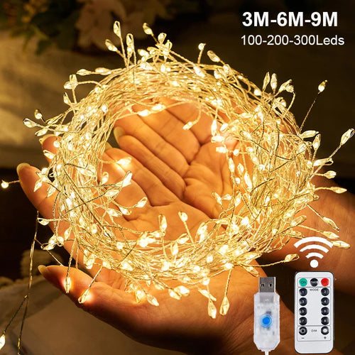 LED Firecracker Fairy String Lights USB Remote Control 3M 6M 9M