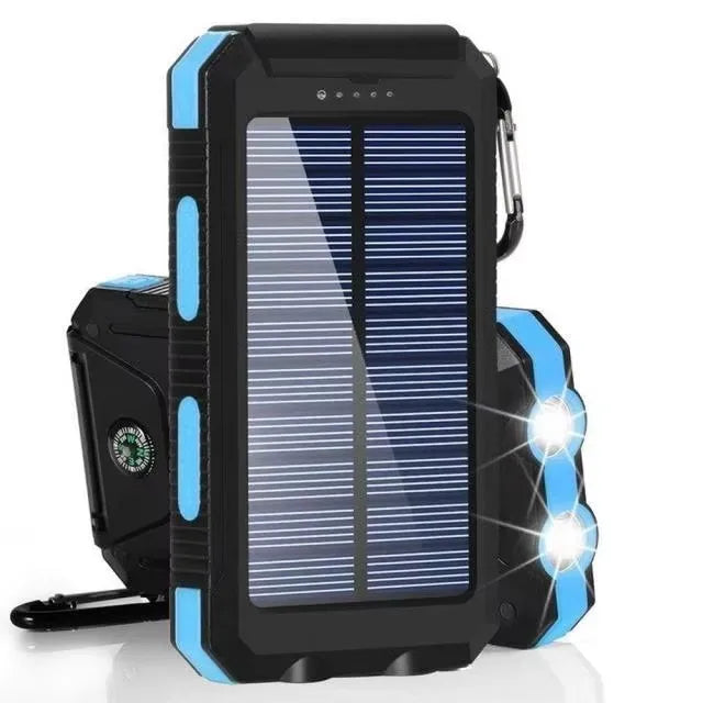 Solar Power Bank 80000mAh Portable Charger with LED Flashlight & Carabiner